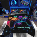 Erosebridal Customized Game Consoles Toddler Bedding Sets for Boys, Personalized Gaming Comforter Sets, Space Geometric Kids Comforter Set, Red Green Blue Teal, Game Room Decor, Gamer Gifts by Erosebridal