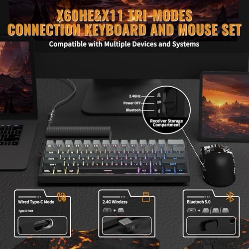 ATTACK SHARK X11&X60HE Mechanical Wireless Gaming Combo,Rapid Trigger Magnetic Switches 8K Keyboard,59g Ultra-Light Mouse with Charging Dock, 22K DPI,PAW3311,RGB Backlit 3-Mode with Coiled Cable-Black - Image 5