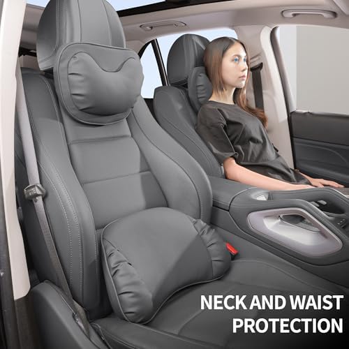 Memory Foam Lumbar Support Pillow for Car Seat, Gray, 1 Pack | Leather Lumbar Pillow for Lower Back Pain Relief - Back Cushion for Driving - Chair Support for Office Chair, Gaming Chair - Image 6
