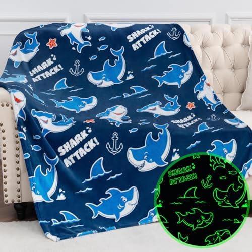 Jekeno Shark Toys Gifts for Boys Girls Glow in the Dark Blanket 50"x 60" by Jekeno
