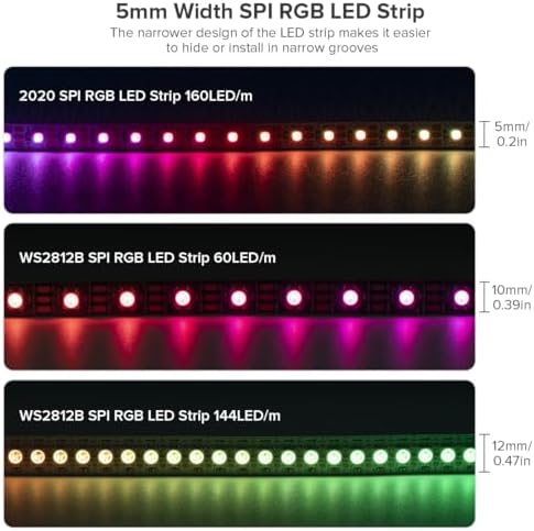 BTF-LIGHTING WS2812B LED Strip IC RGB 5mm 2020SMD DC5V 9.8FT 160LED/m - Image 4