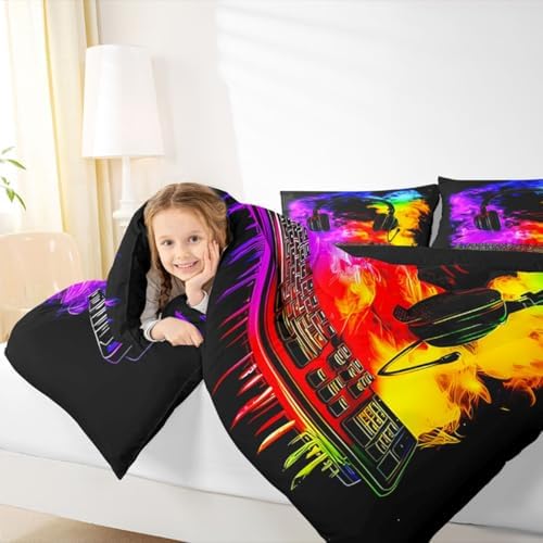 Erosebridal Gaming Keyboard Comforter Set Gaming Headphones King Bedding Set for Adult Men Watercolor Smoke Fire Comforter Gamer Headset Duvet Insert - Image 4