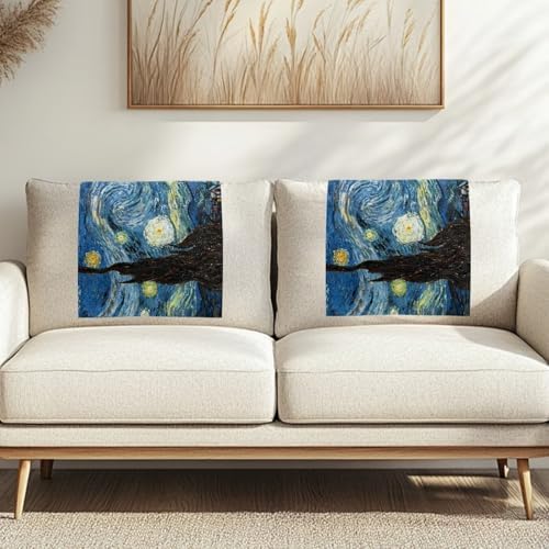 Famous Starry Night Print 2/Set Recliner Headrest Protector 26x16 Inch - Durable Polyester Cover, Water-Resistant & Breathable with Anti-Slip Base, Easy-Install Includes Nails - Image 2