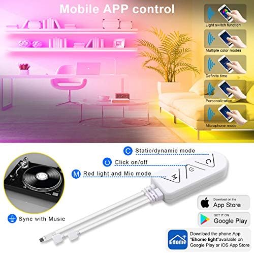 LED Strip Lights 32.8ft, Multicolor RGB LED Light Strips, 5050 LED Tape Lights, Music Sync Color Changing+Remote Control +APP Controlled LED Strip Lights for Bedroom Party Christmas Decoration - Image 3