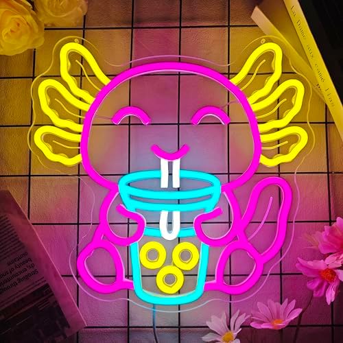 Axolotl Neon Sign Dimmable Cute Axolotls Drinking Boba Tea Neon Light Sign Cartoon Anime Led Lights Axolotl Party Decorations Birthday Gifts for Girls Boys - Image 4