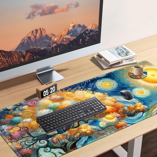 AIMSA Keyboard Mouse Pad Set, Large Gaming Mouse Pad + Wrist Rest + Mouse Pad with Wrist Support + Coaster, Easy Typing Pain Relief Desk Mat for Home Office, Starry Sky Tree - Image 7