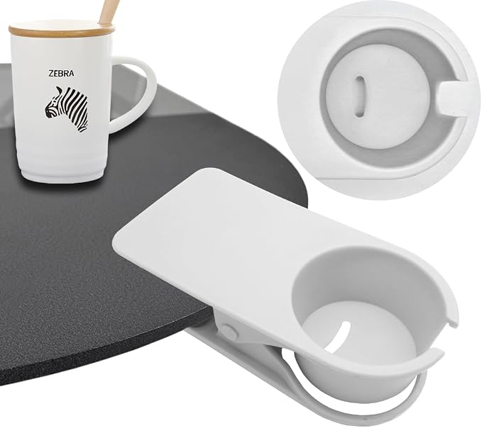 YOY 2 Pack Drink Cup Holder Clip - Table Desk Side Water Glass Beer Bottle Beverage Soda Coffee Mug Holder Cup Saucer Clip Design for Home Office, White - Image 5