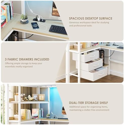 Garvee Twin Loft Bed with Desk and Stairs, Heavy Duty Loft Bed with RGB LED Lights, Charging Station, 3 Fabric Storage Drawers & 2 Open Shelves, No Box Spring Needed-White - Image 5