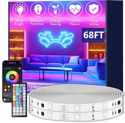 roperry 68FT Outdoor LED Strip Lights,IP68 RGB LED Lights with Remote and APP Control, Outdoor Strip Lights for Pool, Balcony, Roof, Garden, Stairs (1 Roll) by roperry