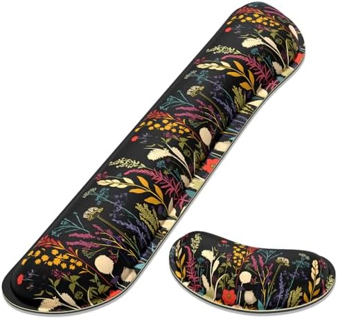 Dapesuom Enlarge Keyboard Wrist Rest, Memory Foam Wrist Cushion for Desk Mats Support, Typing Pain Relief Keyboard Mouse Pad Rests Set with Non-Slip Base for Gaming Laptop Computer, Floral Cartoon by Unknown