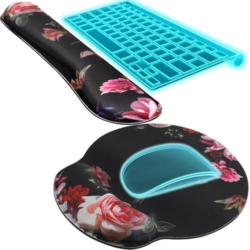 KTRIO Keyboard Wrist Rest & Mouse Pad with Wrist Rest, Peony Flower | Memory Foam Wrist Support, Ergonomic Design, Non-Slip Base, Office and Home Use by KTRIO