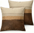 Linen Throw Pillow Covers Set of 2, 18x18in Stripe，Set of 2 Neutral Gradient Horizontal Stripe Linen Throw Pillow Covers 18x18 Boho Cushion Cases by Unknown