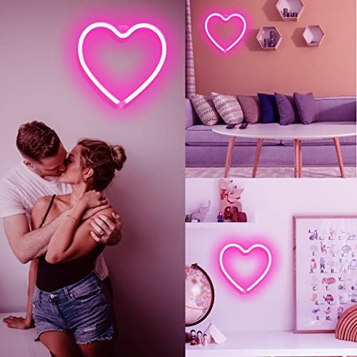 Pink Heart Neon Sign for Bedroom Decoration, Heart Led Light Sign 8.7×8.7 In Battery/USB Powered Romantic Love Hearts Neon Light for Wall Decor Art Kids Girl Room Wedding Party Valentine's Day Prsent - Image 2