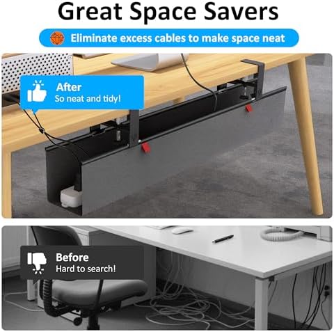 Under Desk Cable Management Tray - Under Desk Cord Management - Clamp/Screw Mount - Fabric Wire Management - Cable Raceways Tray Cord Hiders for Office/Home (Black, 36"×5.6") - Image 6