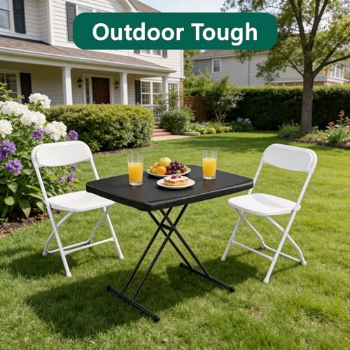 Folding Table 30 Inch - Small Desk Adjustable Height TV Tray for Laptop, Couch, Camping - Heavy Duty Utility Foldable Table for Small Spaces, No Assembly Required, Snowy Granite (Black) - Image 2