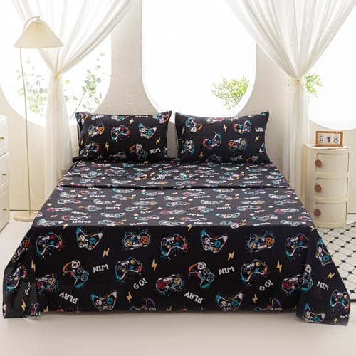 Twin Sheets Set for Boys Kids - 3-Piece Cute Gamer Bedding Set, Breathable Black Video Game 3D Fitted Sheets with 14" Deep Pocket, Ultra-Soft Lightweight Bedroom Essentials - Image 6
