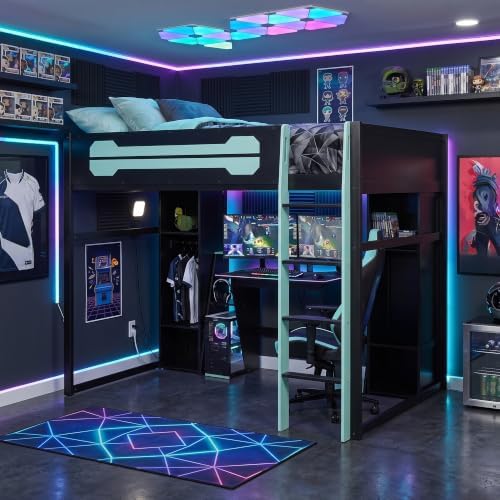 Merax Full Size Gaming Loft Bed with Desk and Built-in Wardrobe & Cabinets - Image 3
