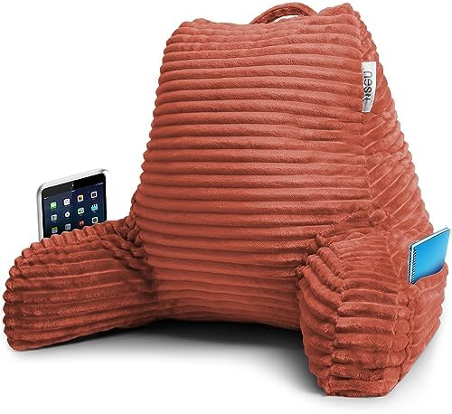 Nestl Reading Pillow with Shredded Memory Foam, Luxe Cut Plush Back Pillow for Sitting Up in Bed, Back and Arms Adjustable Support for Adult & Teens, Backrest Pillows with Washable Cover Misty Rose by Nestl