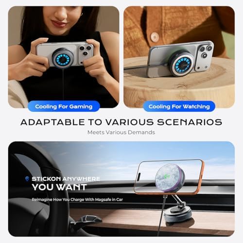 Qi2.2 Wireless Charger【25W Fast Charging+Cooling Fan】 Magnetic Charger Pad with 2 Modes,LED Light Phone Holder Fast Charging Compatible with iphone17/16/15/14/13/12 Series (with 45W Adapter) - Image 6