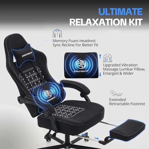 Gaming Chair Breathable Fabric with Pocket Spring Cushion, Wide and High Ergonomic Office Chair with Headrest, Computer Gaming Chair with Footrest for Adult and Teen (Black Fabric) - Image 6