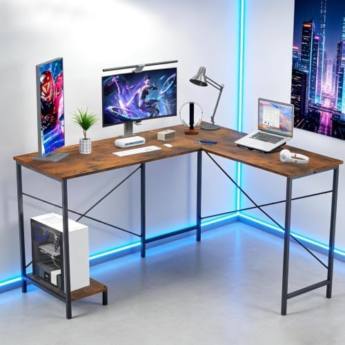 L Shaped Desk Computer Desk, 50inch Brown Gaming Desk with CPU Stand - Image 2