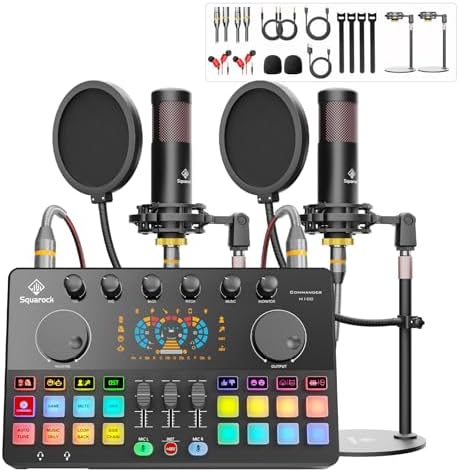 M100 2‑Person Podcast Equipment Bundle,48V XLR Dual Condenser Mics by SquarockTek