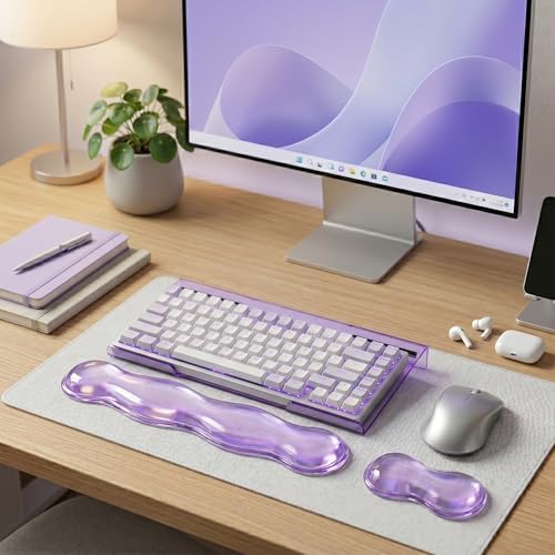 Computer Keyboard Stand Pad with Gel Wrist Rest Keyboard Pad Support with Comfortable Wrist Pad Easy Typing Ergonomic Tilted Acrylic Transparent Keyboard Riser Holder for Desktop Office Home Purple - Image 6