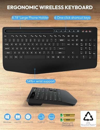 SABLUTE Wireless Keyboard and Mouse Combo, Full Size, Ergonomic Wrist Rest - Image 5