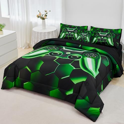 URBONUR Black Green Gaming Twin Comforter Set for Boys 6Pcs Bed in A Bag - Image 2