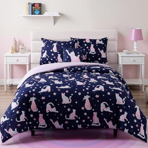 Full Size Comforter Sets for Girls - 4 Pieces Cute Cat Full Bedding Set by KaleidoSpaceHomeCollection