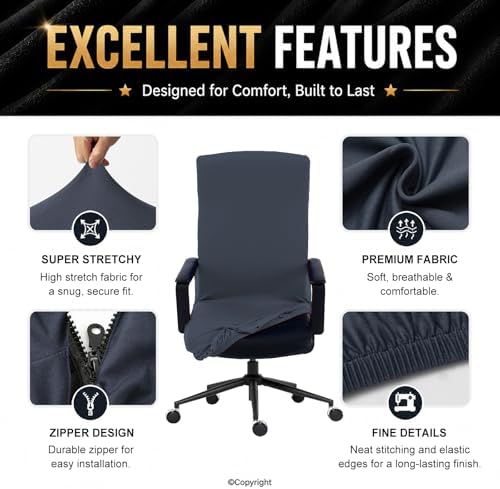Elastic Computer Chair Cover with Durable Zipper - Protective Removable Washable Universal Office Desk Chair Seat Slip Cover - Stretchy Soft Anti-dust Desk Chair Seat Protector for Dogs, Cats, Pets - Image 5