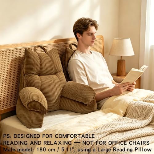 Reading Pillow for Bed with Arms, Back Support, Memory Foam（Brown，Large） - Image 4