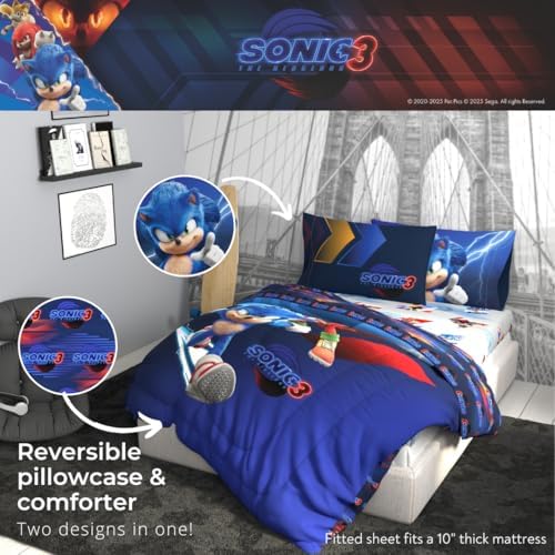 Franco Sonic The Hedgehog 3 Movie Kids Bedding Super Soft Comforter and Sheet Set, 5 Piece Full Size, (Officially Licensed Product) - Image 5
