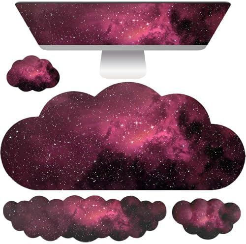Cloud Mouse Pad Keyboard Wrist Rest for Mouse 4PCS Extended Galaxy Large Desk Mat Pad Set Memory Foam Non-Slip Cute Ergonomic Gaming Space Mouse Wrist Support for Computer Home Office Pink Black by Unknown