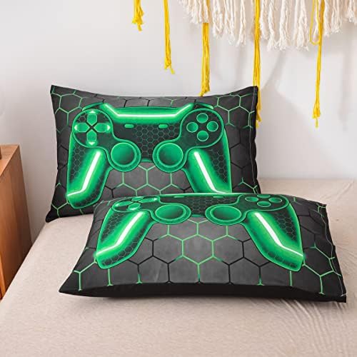 NTBED Game Console Comforter Set for Boys Girls Kids Geometric Lightweight Microfiber Bedding Sets (Green, Queen) - Image 5