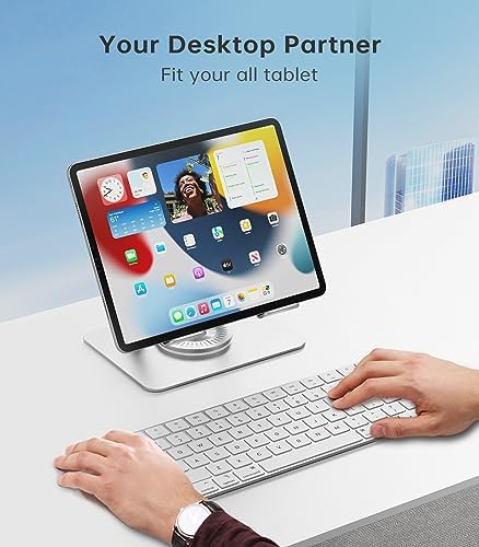 Orlian Tablet Stand Adjustable with 360° Swivel Base Aluminum Tablet Stand Holder for iPad/Samsung/iPad Pro Air Mini/Galaxy/Switch, Sliver - Image 3