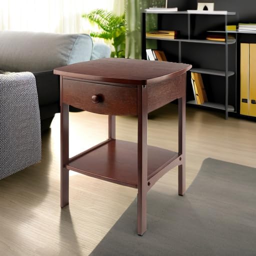 Winsome 22 x 18 x 18-Inch Wood Curved End Table/Night Stand with One Drawer, Brown (94918) - Image 6