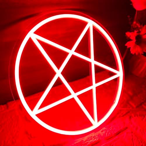 Allball Satanic Pentagram Neon Sign, Halloween Neon Light LED Gothic Pentagram Sign USB Powered Dimmable, for Halloween Party Game Room Home Bedroom Dorm College(13 * 13 In) - Image 2