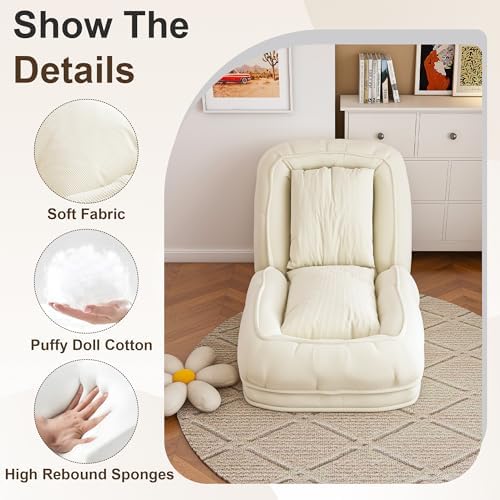 KEIKI Giant Human Dog Bed for People, Adjustable Floor Sofa Bed with 5-Position Backrest & 2 Pillows, Foldable Human Size Dog Bed, Plush Lounge Chair for Adults, Gaming, Reading, Relaxing, Off White - Image 4