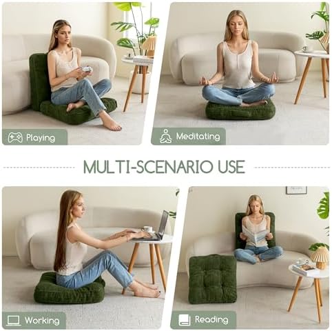 HIGOGOGO Floor Pillow Cushion for Adults, Meditation Cushion Pillow, Large Square Floor Sitting, Tufted Corduroy Cover, for Tatami Living Room or Yoga, Dark Green - Image 5