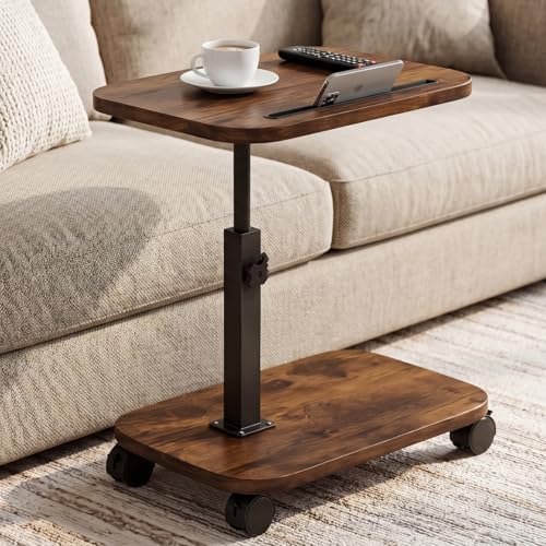Adjustable TV Tray Side Table 360°Swivel Rolling, Rustic Brown by Unknown