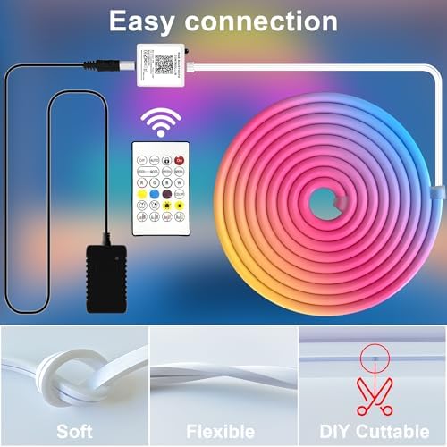 Cozylady RGB Neon Light LED Rope Light,Waterproof Bluetooth APP Remote Control Music Sync Strip Light,24V Flexible DIY Silicone Light for Bedroom Home Indoor Outdoor Decoration(15m/50ft) - Image 2