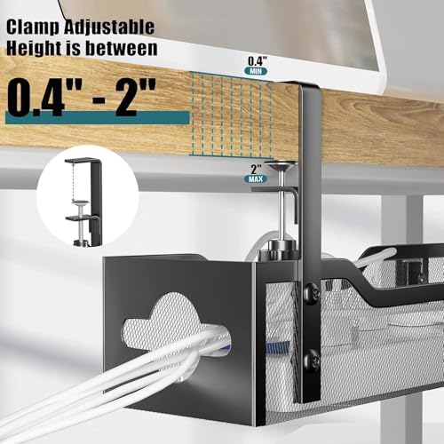 Under Desk Cable Management Tray 32'', Cable Management Under Desk No Drill, Cable Organizer with Clamp for Wire Management, Cord Organizer for Office, Home - No Damage to Table (Black) - Image 3