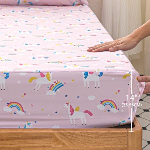 Twin Sheets Set for Girls Kids - 3-Piece Cute Unicorn Bedding Set, Breathable Pink Rainbow 3D Fitted Sheets with 14" Deep Pocket, Ultra-Soft Lightweight Bedroom Essentials - Image 4