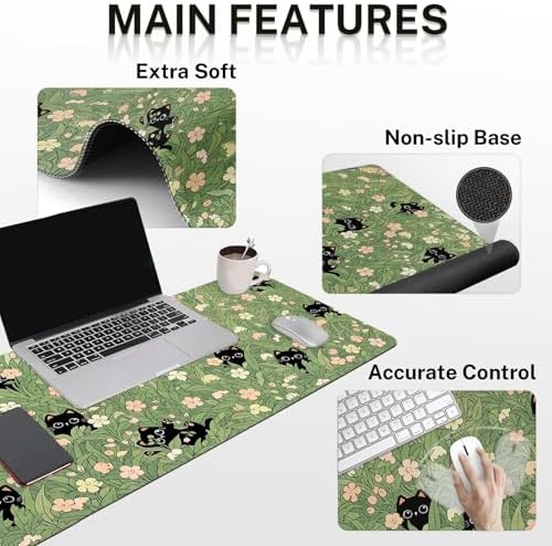 Arttown Keyboard Mouse Pad Set, 4 in 1 Desk Mat Set Black Cat - Image 3