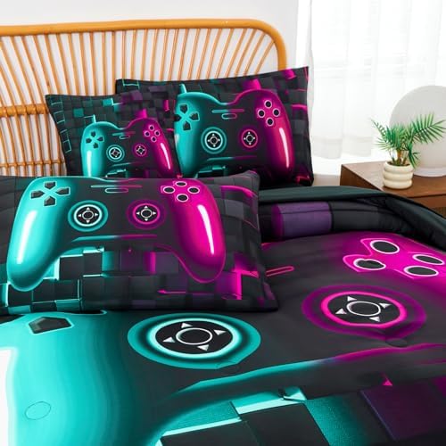 PERFEMET Game Boys Twin Bedding Sets 6 Pieces Purple Teal Gaming Comforters - Image 7