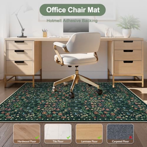 Anidaroel Floral Office Chair Mat for Hardwood & Tile Floor, 48"x60" Desk Chair Mat for Home Office, Under Desk Rug for Rolling Chair, Non Slip Computer Chair Mat, Low-Pile Carpet Protector Rug - Image 2