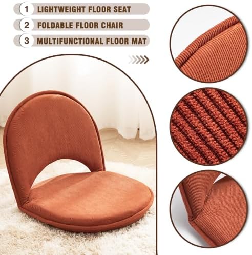 YOUKEEEJOJO Floor Chair 5-Position Adjustable Back Support Chair Foldable Camping, Floor Lounger,Corduroy Fabric, Video-Gaming Reading Watching, Indoor Outdoor Use(0range) - Image 5