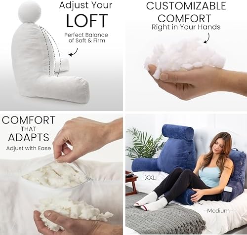 Husband Pillow XXL The Original for Adults - 30" Tall Backrest for Sitting Up in Bed - Firm Support Reading & Bed Rest Pillows for Adults, Neck Roll, Removable Cover - TV - Dark Blue - Image 2