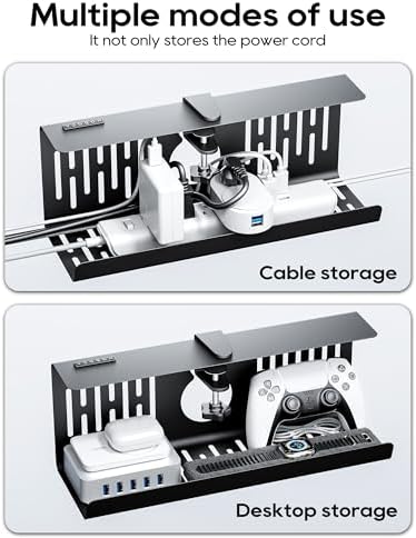 NODOCA No Drill Under Desk Cable Management Tray, 14'' Wire Management, Punch-Free Clamp on, Metal Cable Tray, Wire Organizer Under Desk, Under Desk Basket for Office and Home, Black(2 Packs) - Image 6